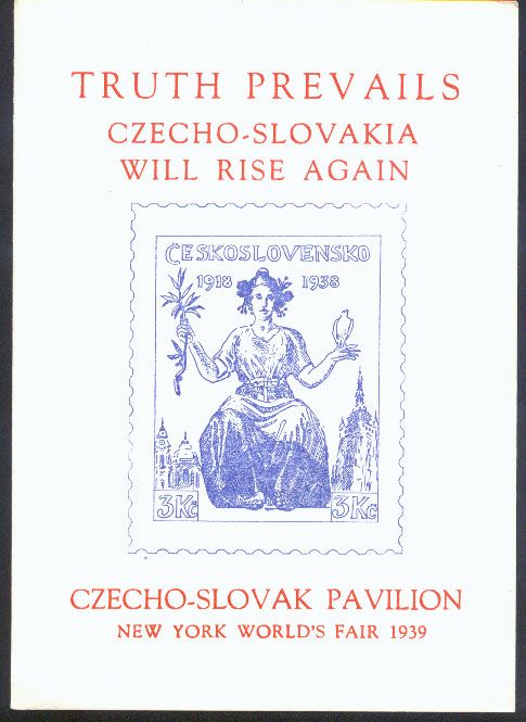 1939 WORLDs FAIR CZECHO SLOVAK PAVILION STAMP SHEET  