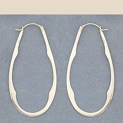 Sterling Silver Flat Long Oval Latch Hoop Earrings  