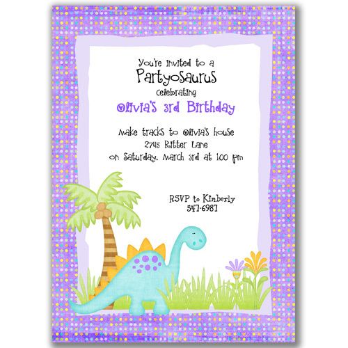 Dinosaur Invitations Girly Birthday Party Girls Dino  