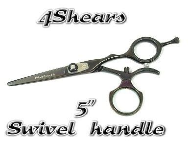 4SHEARS 5 INCH BLACK SWIVEL HANDLE PRO HAIR SCISSORS  