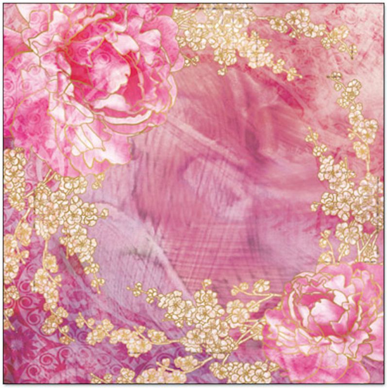 Sakura PINK PEONY GOLD FOIL 12x12 scrapbooking paper  