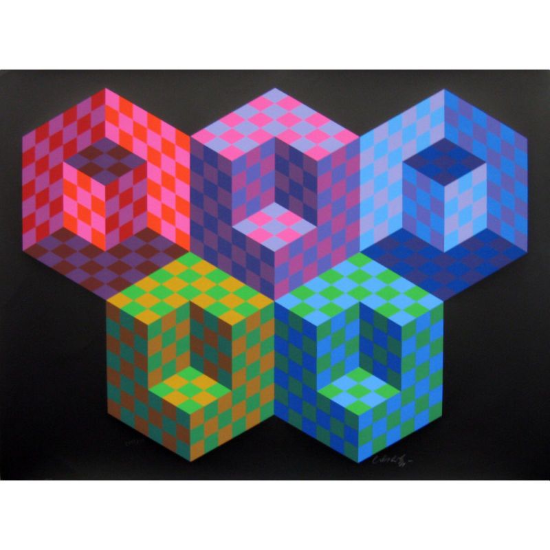 VICTOR VASARELY  Hexa 5  Screen Print 29.5x39Op Art  