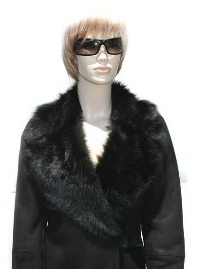 SHEARLING BLACK SPANISH TOSCANA FUR COAT NWT  