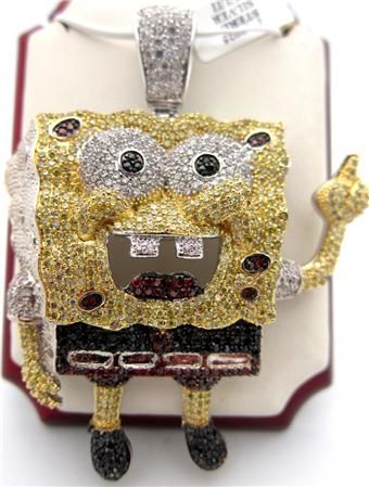 SPONGEBOB SQUAREPANTS STERLING SILVER LARGE PENDANT MULTICOLOR CZ 63 