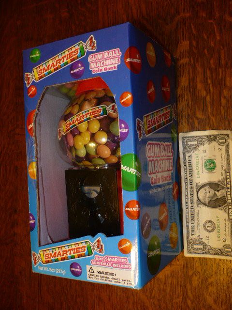 NIB, SMARTIES GUM BALL MACHINE COIN BANK  