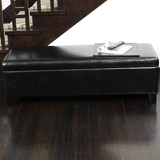 BONDED BLACK LEATHER STORAGE OTTOMAN BENCH FOR LIVING ROOM BEDROOM 