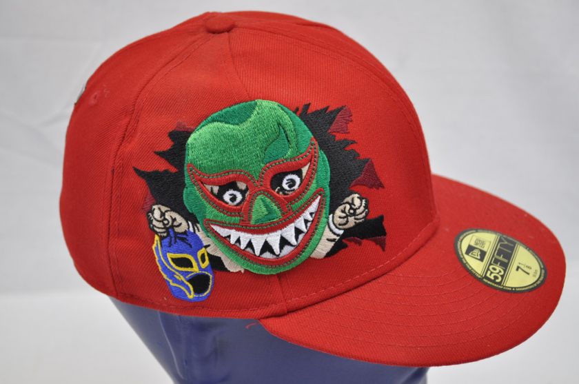 NEW ERA MAS X II GREEN LUCHADOR WRESTLER MASK RED 7 1/8  