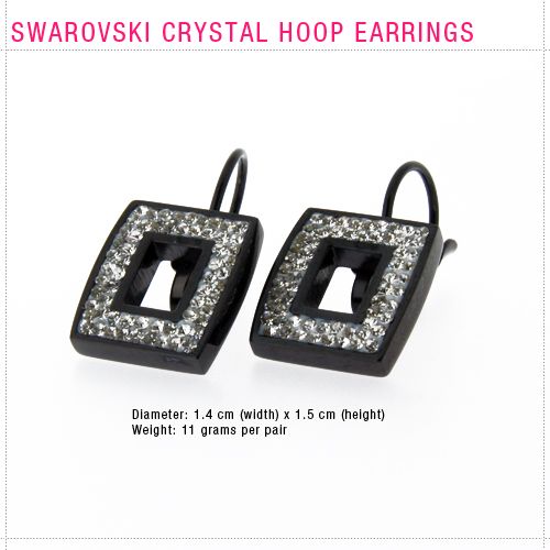  Hoop Huggie Swarovski Crystal Black Stainless Steel Fashion Earrings 