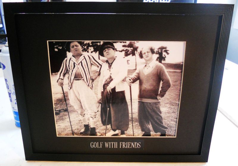 THREE STOOGES GOLFING FRAMED PHOTO WITH TITLE PLATE  
