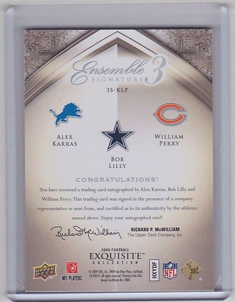 William Perry Bob Lilly Karras Triple Auto /20 2009 UD Exquisite 