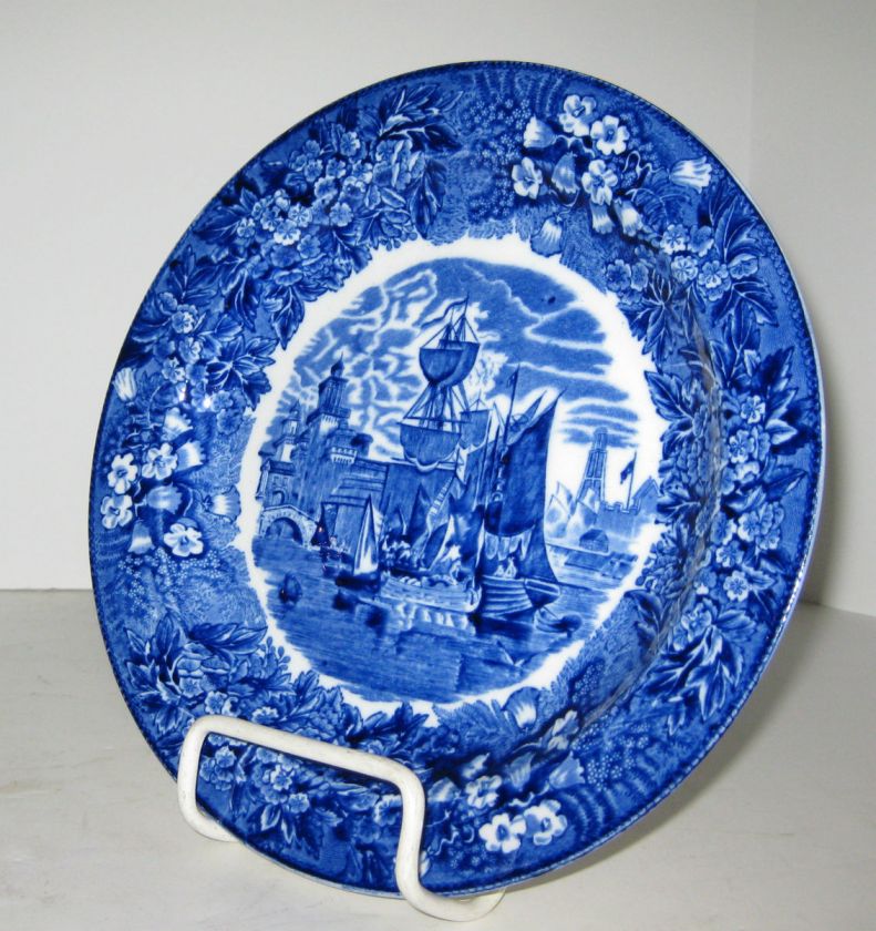   Etruria Ferrara Blue & White Transfer Dinner Plate c1900s Free Ship