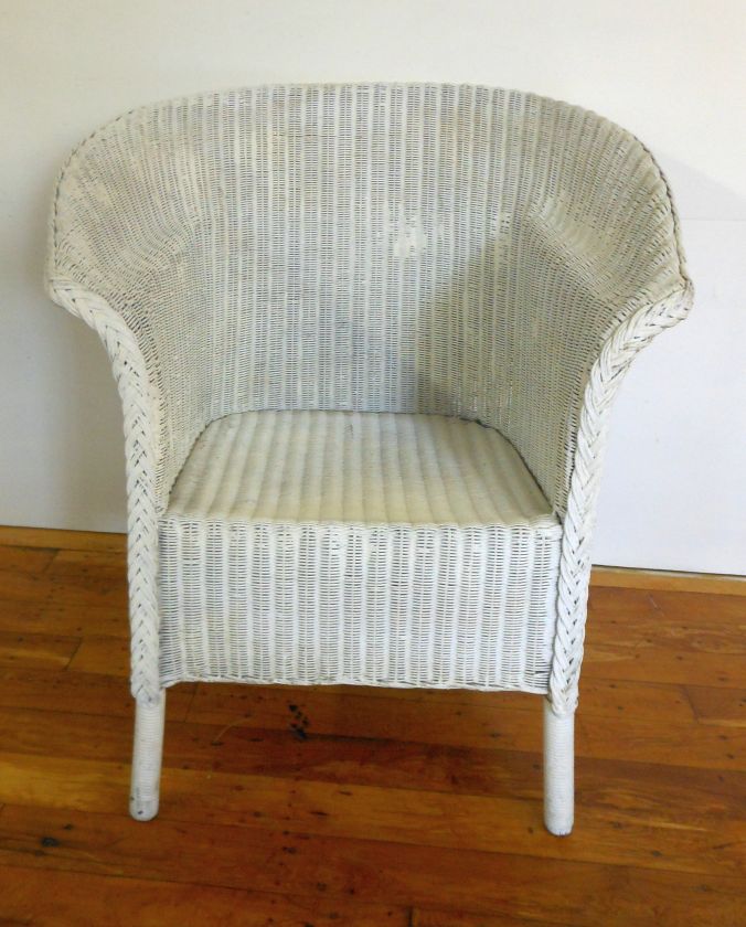 White Wicker Armchair No Cushion Cottage Chic  