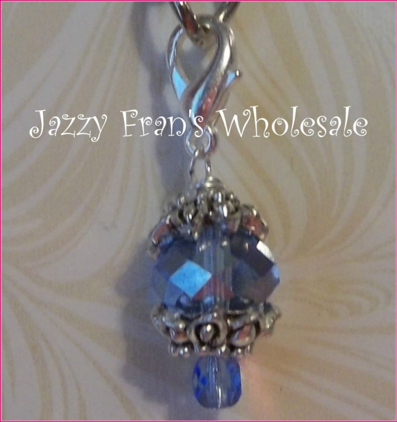 BLUE Crystal Clip On SP Fits Traditional Link Bracelets(D252)  