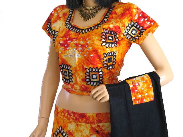 gorgeous batik yellow orange and fiery red new 3 pc cotton outfit with 